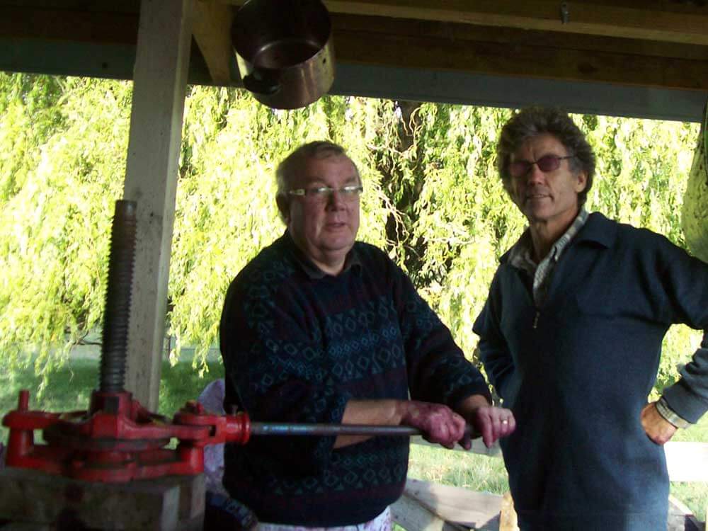 Our friend John Lindsay on the basket press during the pressing of the 2013 pinot noir